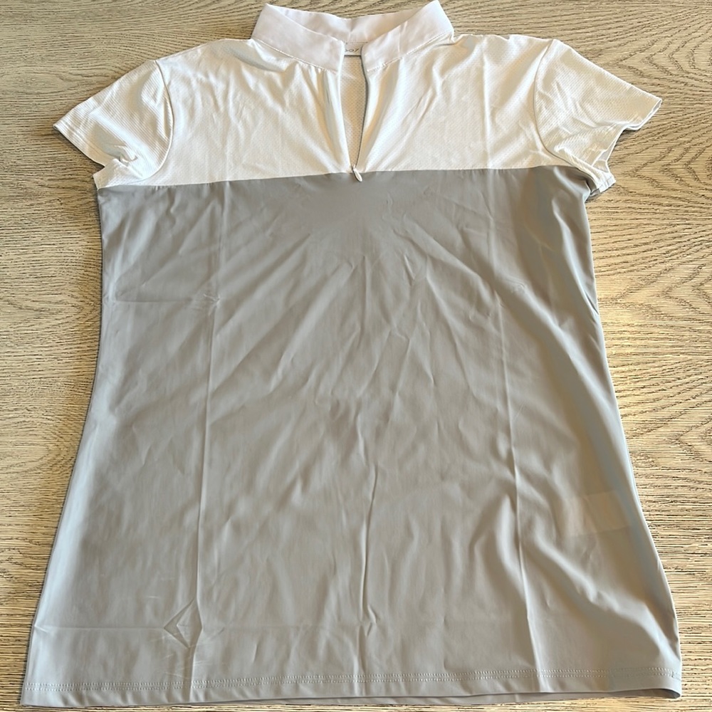 Two-Tone White and Light Gray Women's Short Sleeve Top